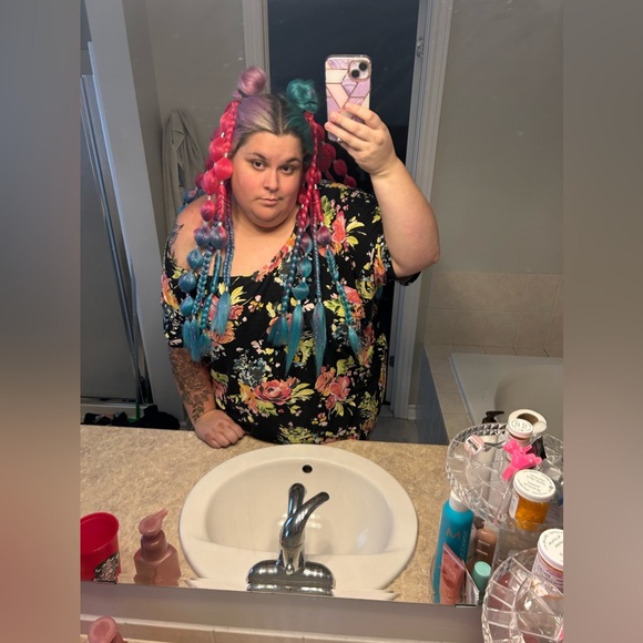 Full Set Festival Braid Hair. Ombre Rave Braid Hair With Tinsels - Picture 3 of 5